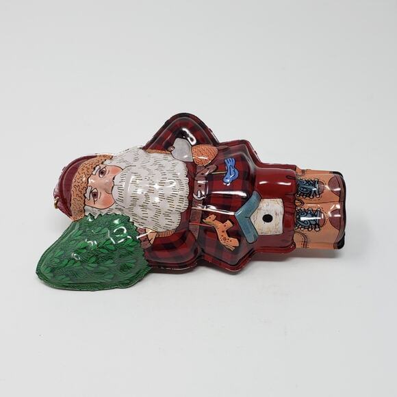 1996 Hallmark Woodland Santa Pressed Tin Keepsake Christmas Holiday Ornament. - Picture 3 of 6